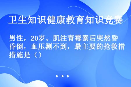 男性，20岁。肌注青霉素后突然昏倒，血压测不到，最主要的抢救措施是（）