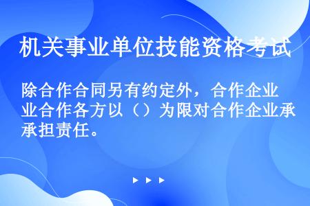 除合作合同另有约定外，合作企业合作各方以（）为限对合作企业承担责任。