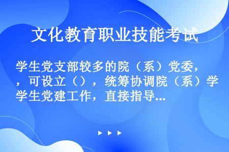 学生党支部较多的院（系）党委，可设立（），统筹协调院（系）学生党建工作，直接指导学生党员的发展、教育...