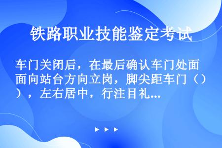 车门关闭后，在最后确认车门处面向站台方向立岗，脚尖距车门（），左右居中，行注目礼至列车驶出站台。