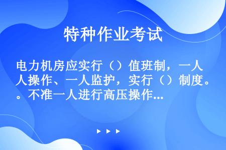 电力机房应实行（）值班制，一人操作、一人监护，实行（）制度。不准一人进行高压操作。