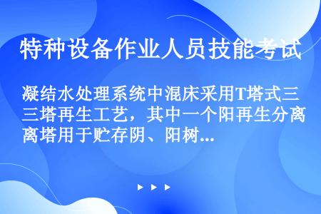 凝结水处理系统中混床采用T塔式三塔再生工艺，其中一个阳再生分离塔用于贮存阴、阳树脂分界面的混脂层树脂...