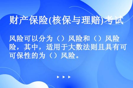 风险可以分为（）风险和（）风险，其中，适用于大数法则且具有可保性的为（）风险。