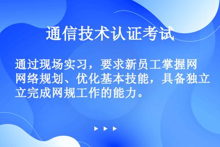 通过现场实习，要求新员工掌握网络规划、优化基本技能，具备独立完成网规工作的能力。