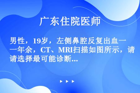 男性，19岁，左侧鼻腔反复出血一年余，CT、MRI扫描如图所示，请选择最可能诊断（）。