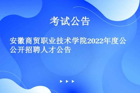 安徽商贸职业技术学院2022年度公开招聘人才公告