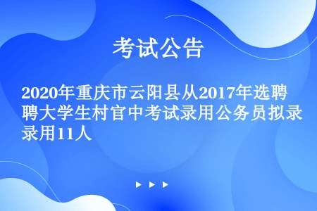 2020年重庆市云阳县从2017年选聘大学生村官中考试录用公务员拟录用11人