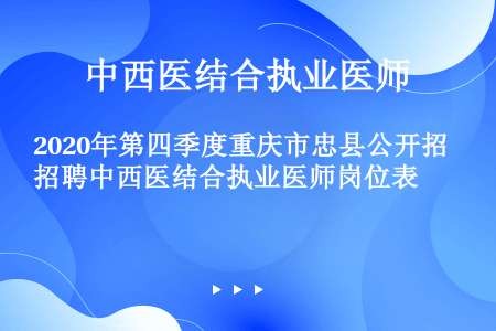 2020年第四季度重庆市忠县公开招聘中西医结合执业医师岗位表